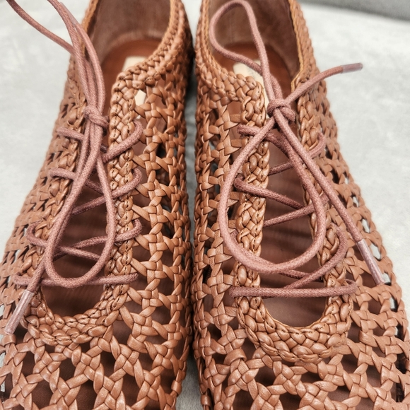 Antonio Melani Flats 9 Brown Woven Leather Myles Crochet Lace Up Loafers New$190 - Picture 6 of 16